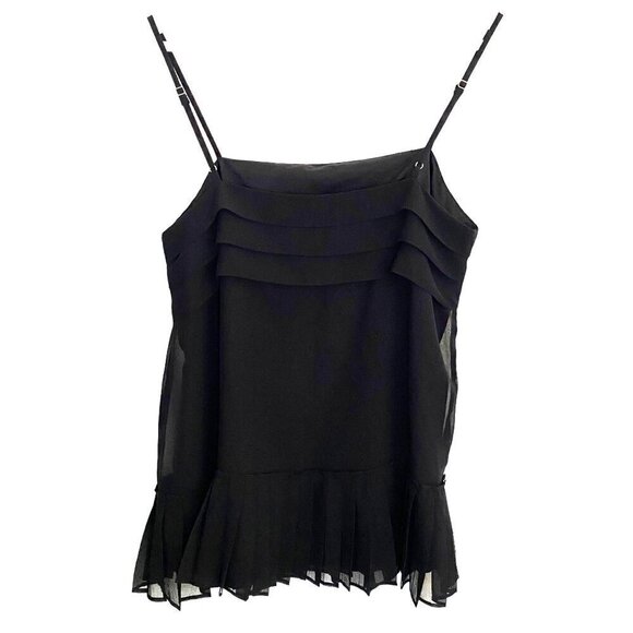 Banana Republic Pleated Chiffon Cami Sz XS Black Goth Romantic Feminine - Picture 4 of 12